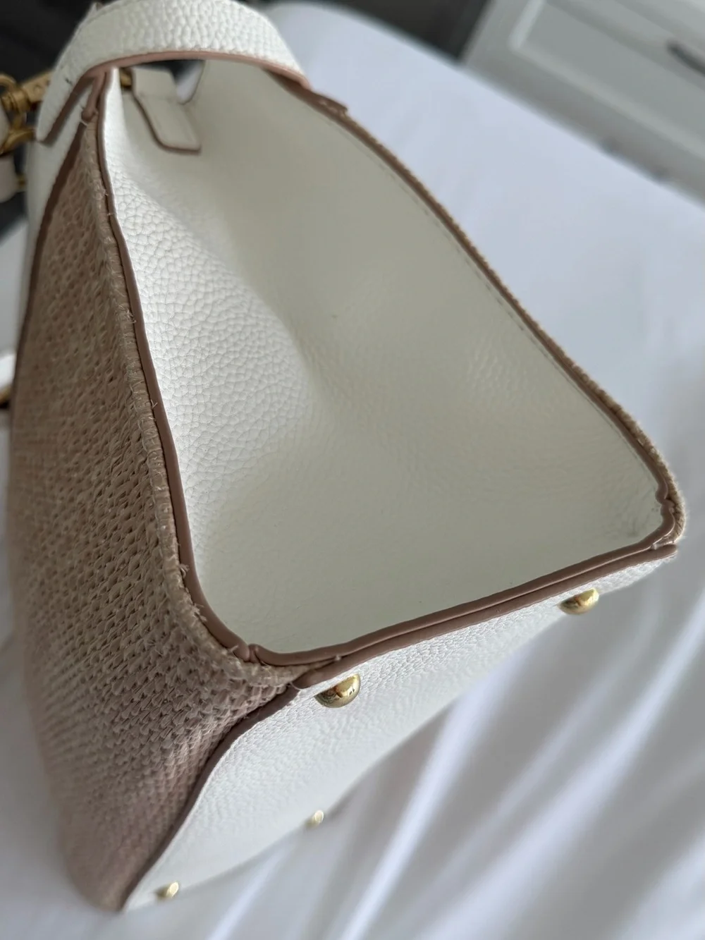 Nanette Lepore White & Natural Woven Satchel